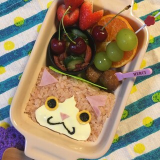 簡単☆キャラ弁☆ケチャップライスなジバニャン☆